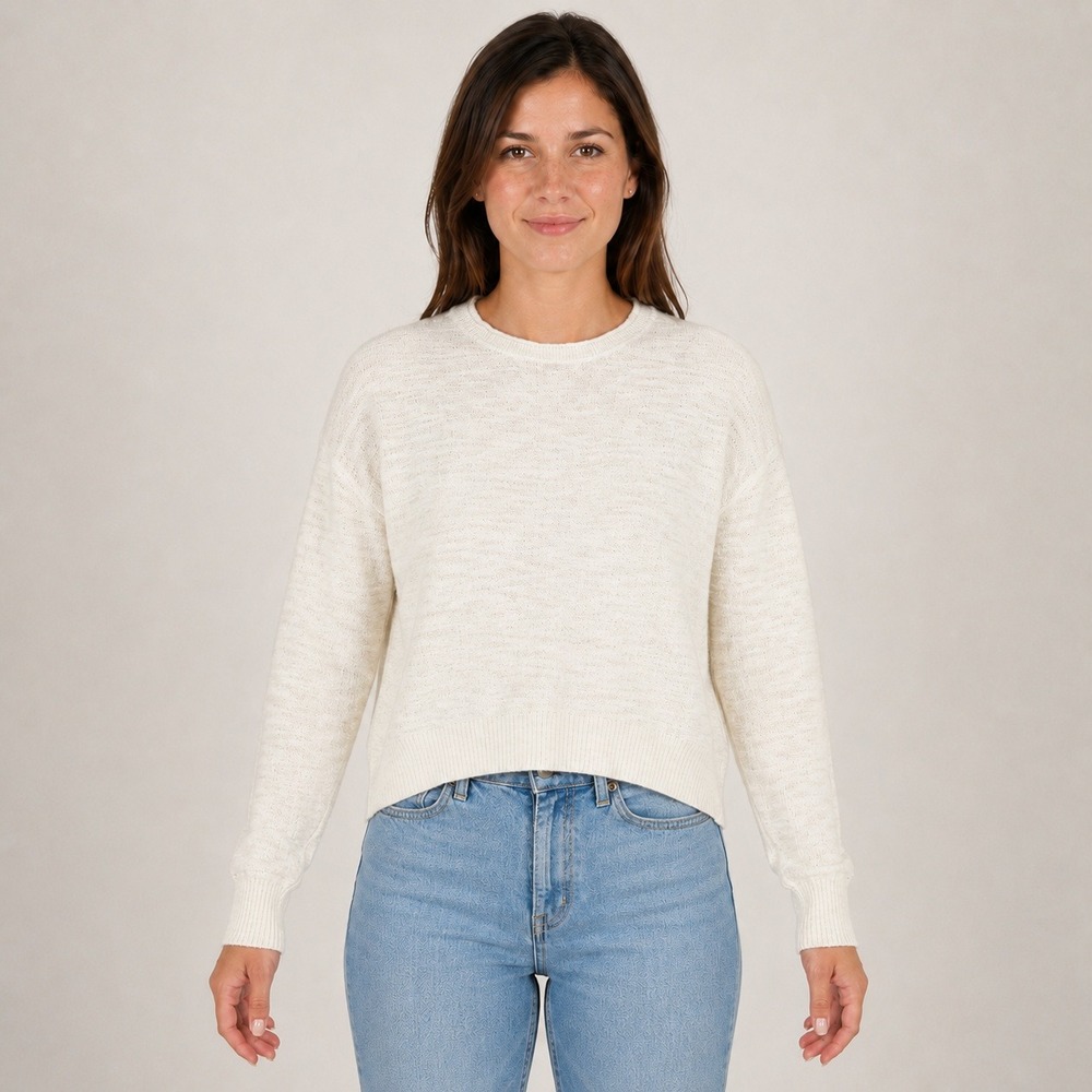 LOFT Womens XS Ivory Cotton Nylon Crewneck Pullover Sweater Long Sleeve